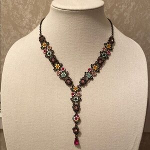 Rhinestone and Floral Enameled Necklace